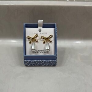 House of Harlow 1960 Gold and White Bow Earrings